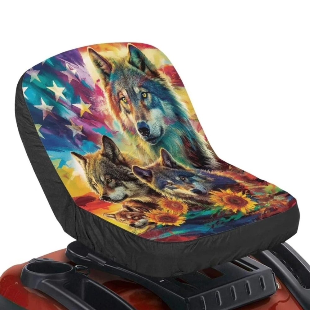 Wolf American Flag Agricultural /Industrial Vehicle Universal Seat Cover